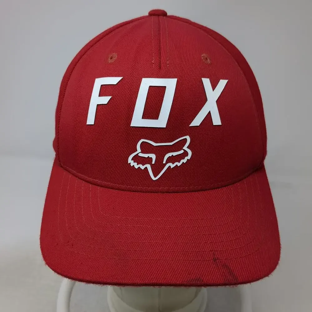 Fox Racing 5 Panel Red M Hat Flexfit Curved Brim Graphic Sport Performance Logo